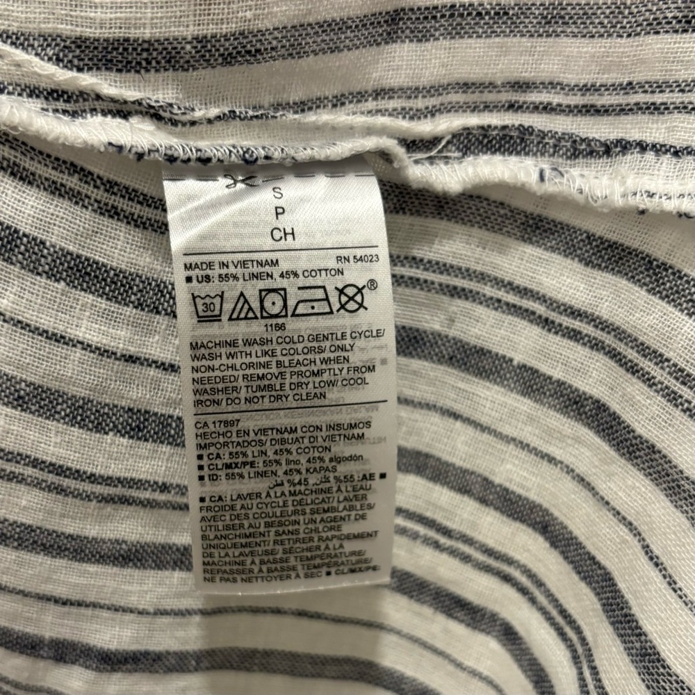 🪴$5/25🪴Old Navy Blue White Striped Linen Blend Ruffle Sleeve V-Neck Blouse Top S - Picture 11 of 12